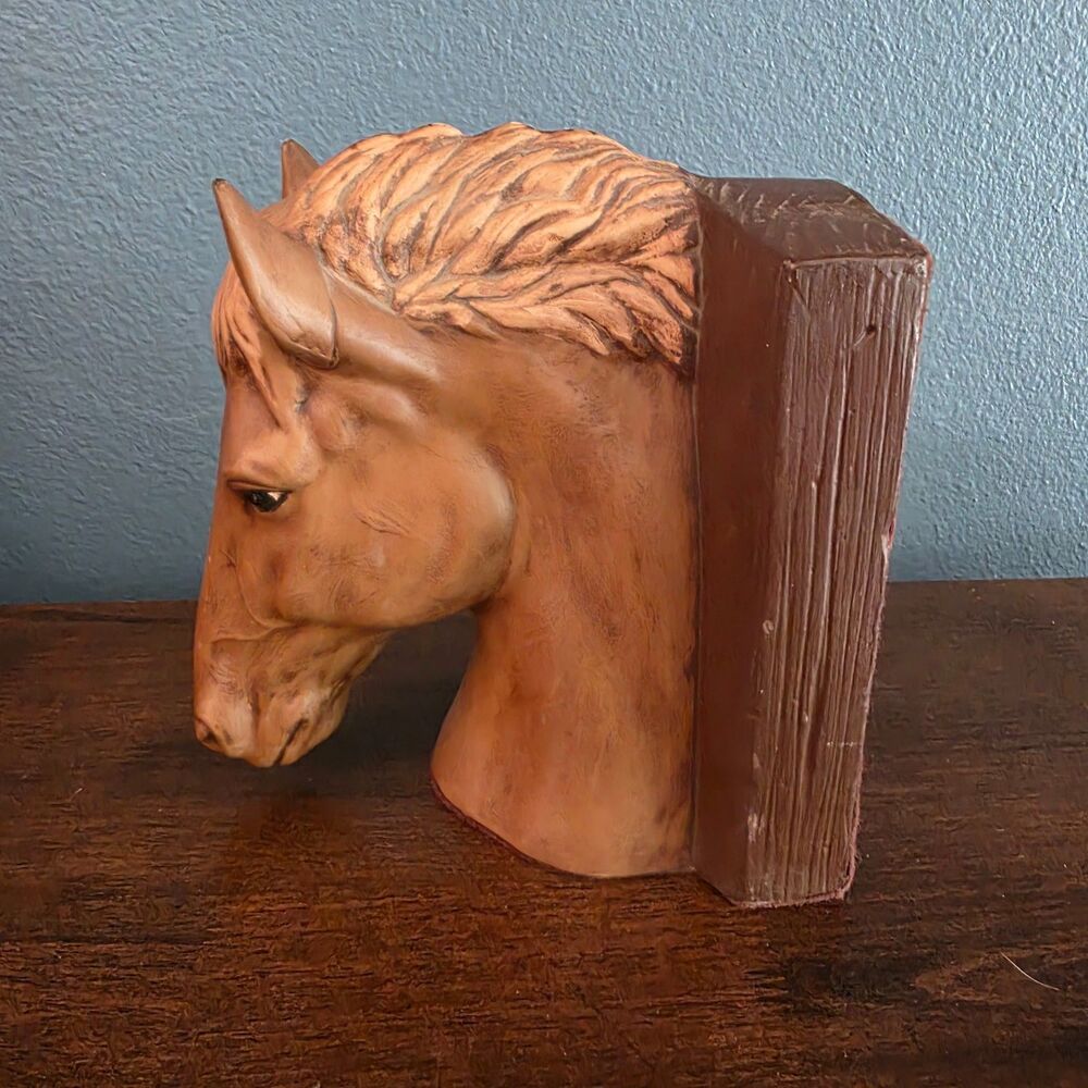 Vintage Ceramic Horse Head Statue Bookend Brown Matte Finish Rustic Equestrian - Picture 2 of 8